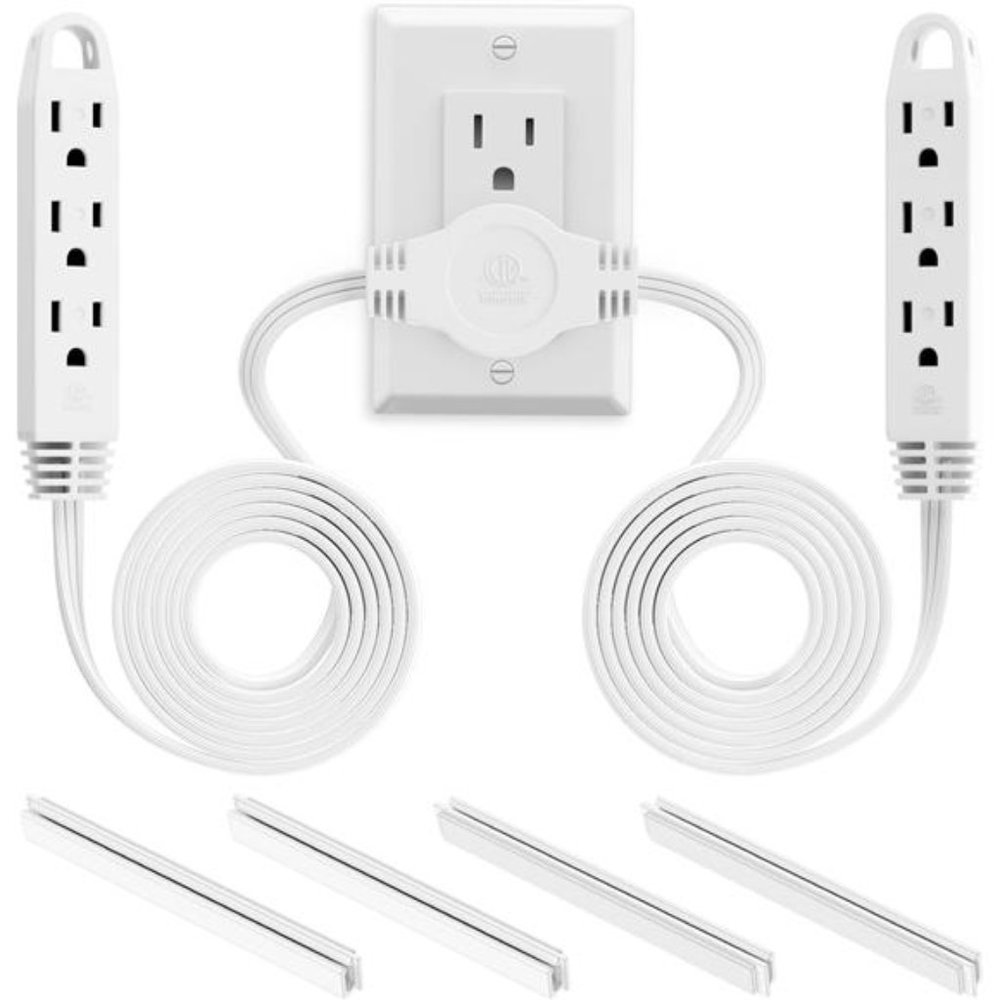 3 Prong 12 Feet Twin Extension Cord Power Strip, 6 Feet on Each Side